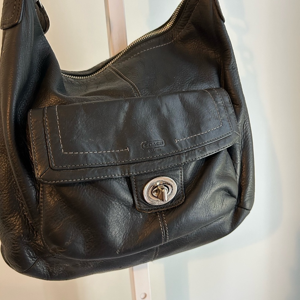 Coach Penelope Pebbled Leather Black Handbag - Picture 2 of 7